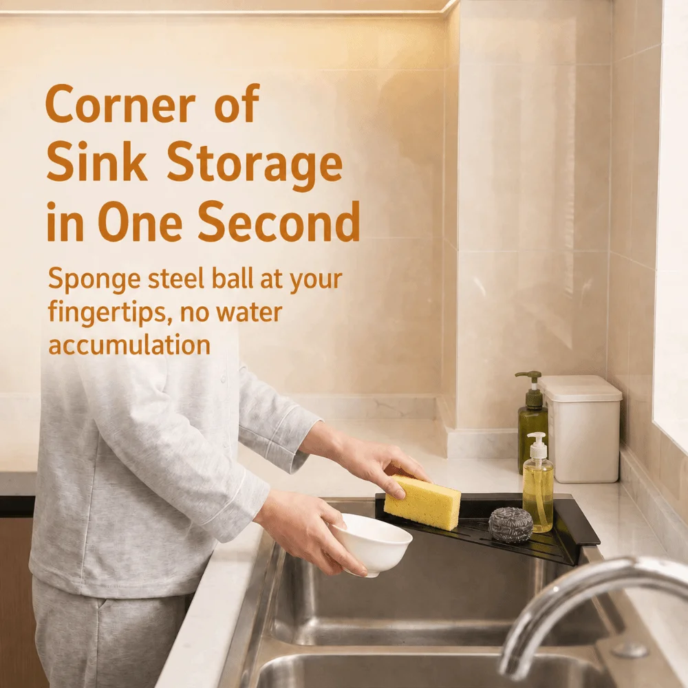 Carbon Steel Sink Dish Drying Rack Non-Slip Triangular Sink Sponge Rag Holder Large Capacity Kitchen Sink Storage Shelf