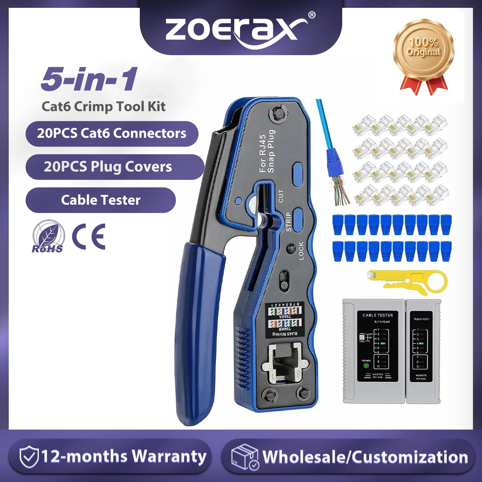 

Обжимной инструмент ZoeRax RJ45, проходной обжимной резак для Cat6a Cat6 Cat5 Cat5e 8P8C, инструмент для обжима модульного разъема Ethernet