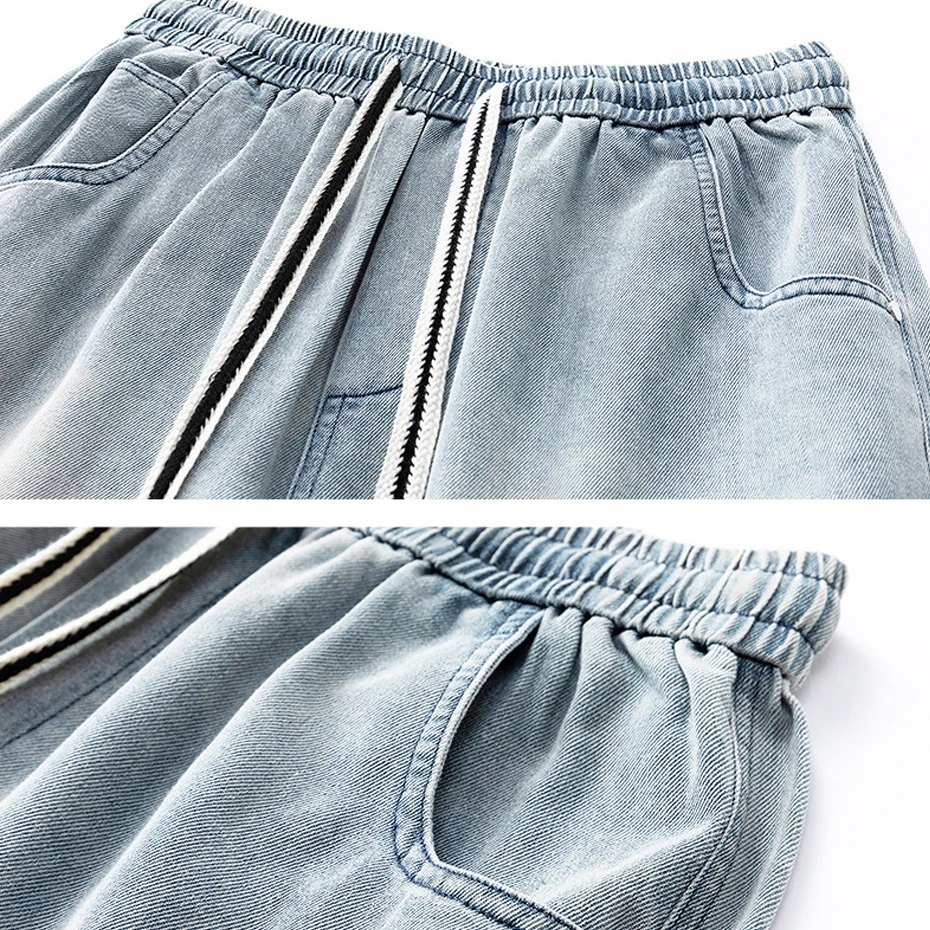 Plus Szie 8XL Denim Shorts Men Summer Elastic Waist Jeans Shorts Baggy Cargo Shorts Fashion Streetwear Short Pants Male Big Size view 4
