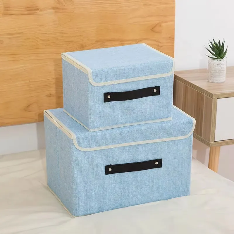 2 Pcs/Set Household Clothing Storage Box Solid Color Non-woven Clothing Underwear Socks Storage Bag Dustproof Organizing Box