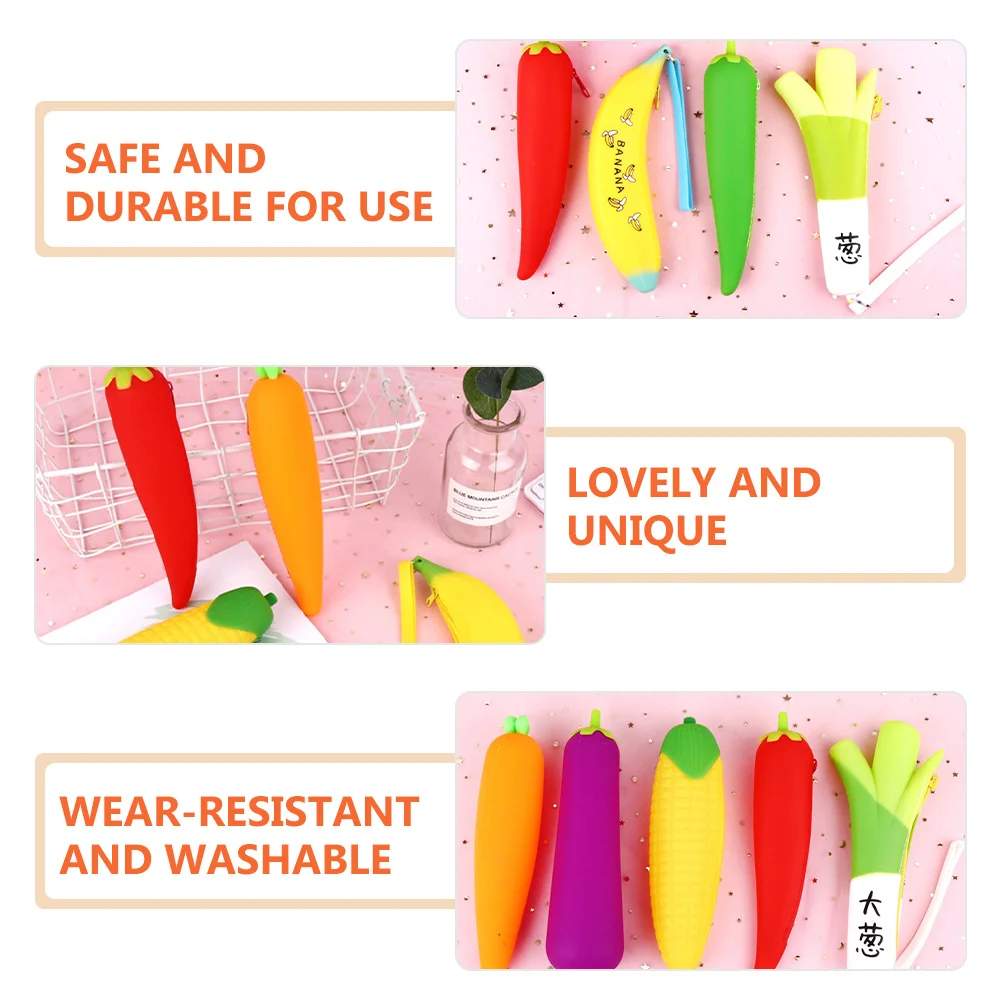 

2pcs Cartoon Fruit Bag Silicone Stationery Holder Pen For Kids Girls Students Gift School Supplies Large Capacity Dustproof Pen