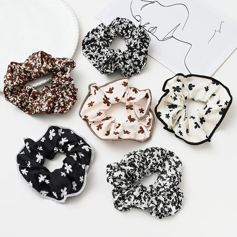 Japanese Premium Simple Floral Scrunchies Versatile Ins Style Elegant Elastic Ponytail Hair Ties Daily Hair Accessories