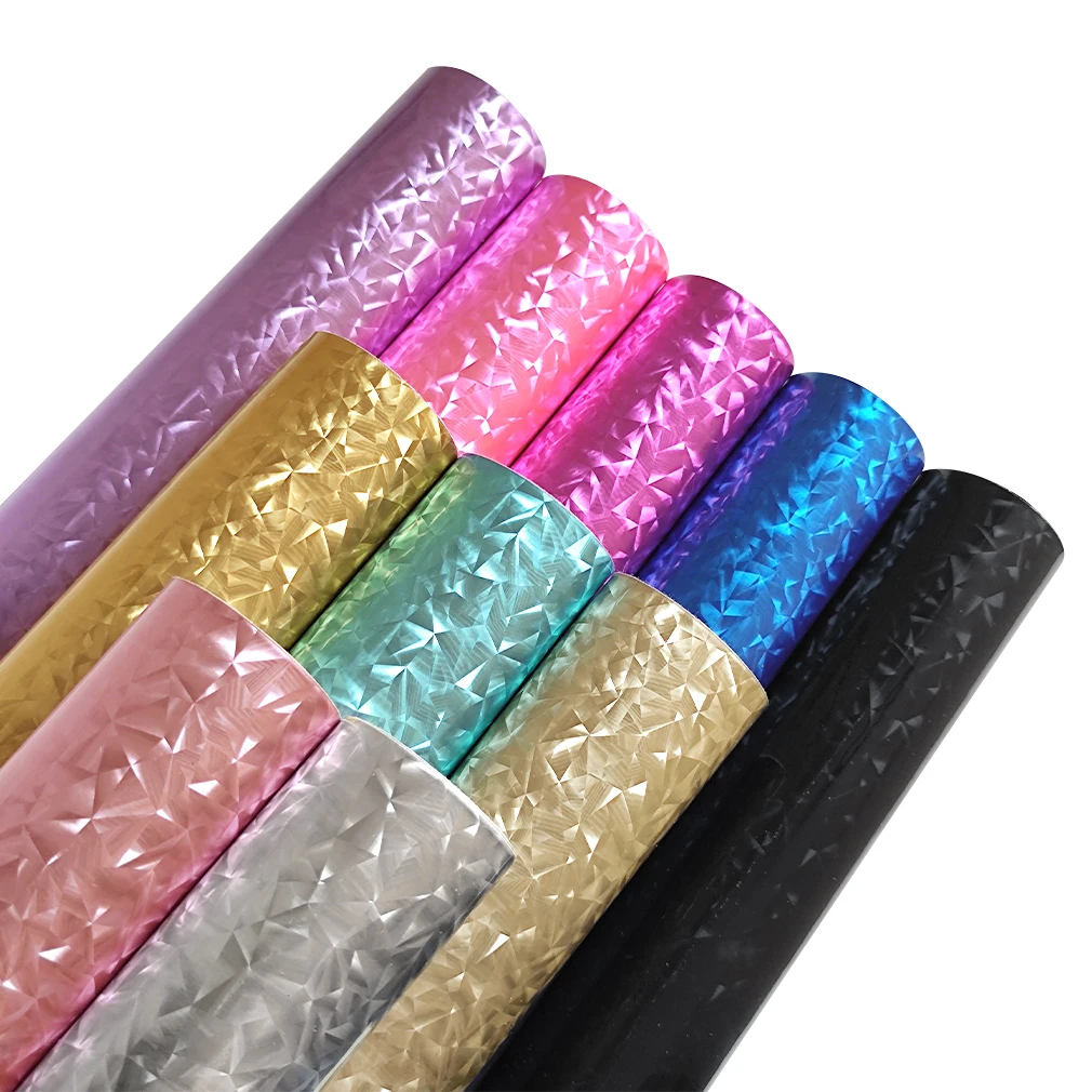 30*135CM Iridescent Broken Glass Pattern Faux Leather Fabric for Sewing Bow Bag Cover Craft DIY Material Shiny PU Leatherette