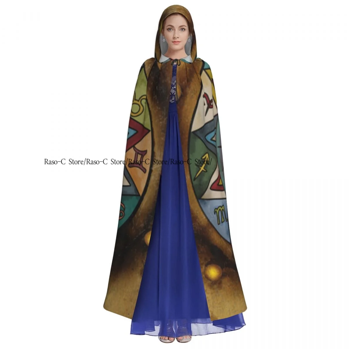 Long Cape Cloak Vintage Zodiac Signs Hooded Cloak Coat Autumn Hoodies