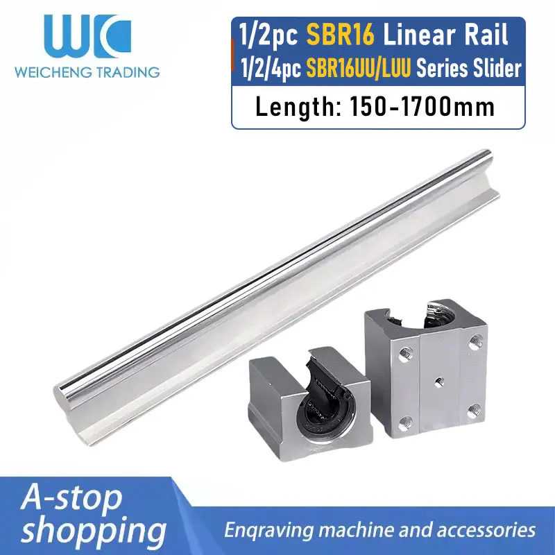 Extended & Short 1/2 Pcs SBR16 Linear Guide Rail 150‑1700MM, With 1/2/4 Pcs SBR16UU Short Block / SBR16LUU Sliding Bearing Carri