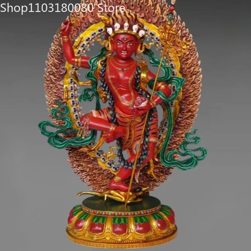 Copper Gilt Hand Painted Vajravarahi Dorje Phagmo Statue Wrathful Dakini Vajrayogini Krodha Kali Troma Nagmo,35cm,27cm