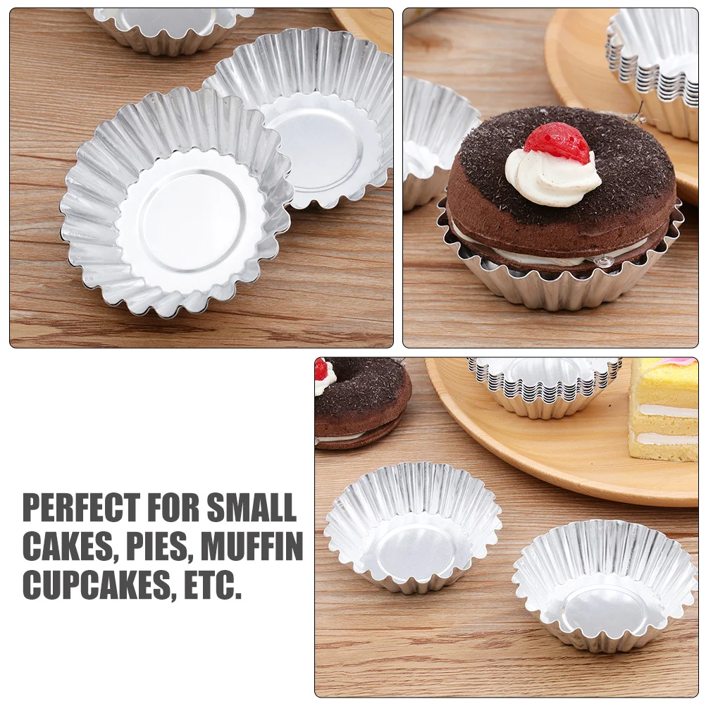 

100Pcs Aluminum Alloy Reusable Tart Mold Thick Heatproof Cupcake Baking Cups for Muffins Cakes Aluminum Alloy Tart Molds