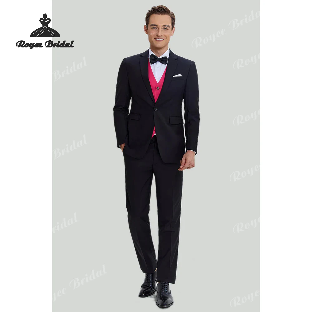 Black Pink Three Piece Single Breasted One Button Men's Wedding Suit 2026 Notched Lapel Evening Prom Suit costume homme mariage