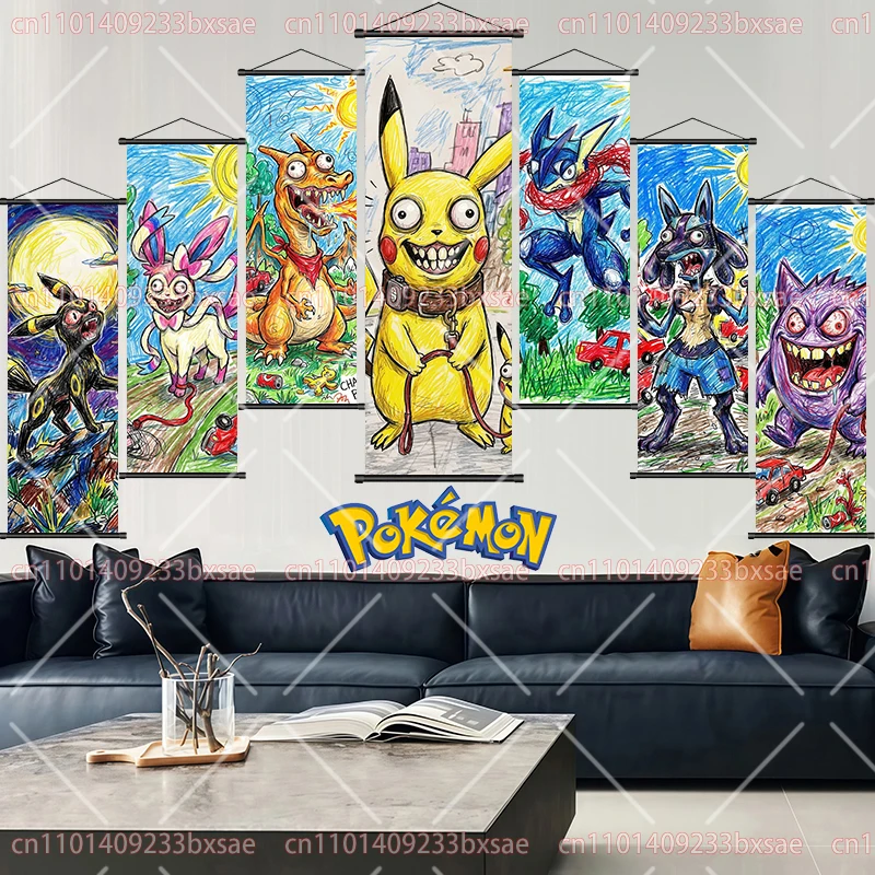 

Anime Pokémon Crayon-style Creative Poster Scroll Painting Pikachu Greninja Eevee Charizard Gengar Lucario Gardevoir Kids Gifts