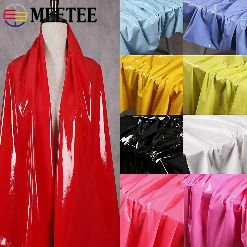 50*145cm Meetee Shiny Glossy Soft Leather Fabric Elastic Faux PU Fabrics for Dress Clothes Cloth Material DIY Sewing Accessories