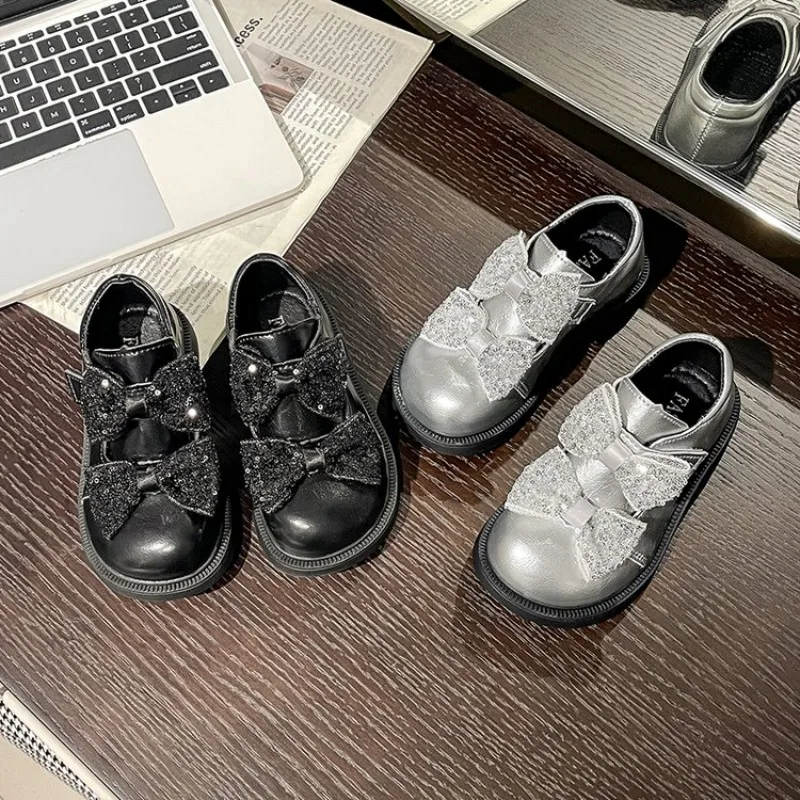 

Girls Princess Flat Shoes Sweet Lace Bows Kids Leather Shoes Korean Style 2026 Brand New Children Leather Shoes Sweet for Party
