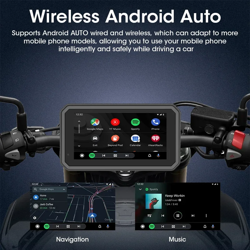 5/6.25 인치 오토바이 Carplay 모토 DVR 지원 4K + 1080P 듀얼 렌즈 GPS 네비게이션 무선 Carplay 안드로이드 자동 IPX7 방수