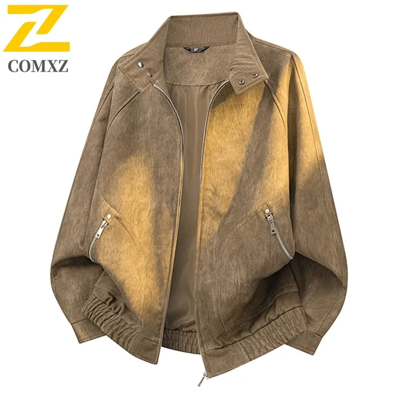 

COMXZ мужские кожаные куртки Valley в стиле ретро, американские осенние стильные дорожные куртки для рыбалки и гонок, прогулочное пальто высокого качества
