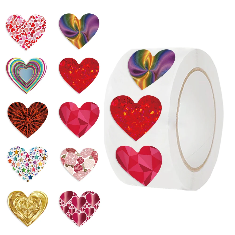 500 stks Shining Heart Stickers Roll Perfect voor Vakantie Decoraties Cadeaulabels Vieringen Kleurrijke Dank U Sticker Ontwerpen
