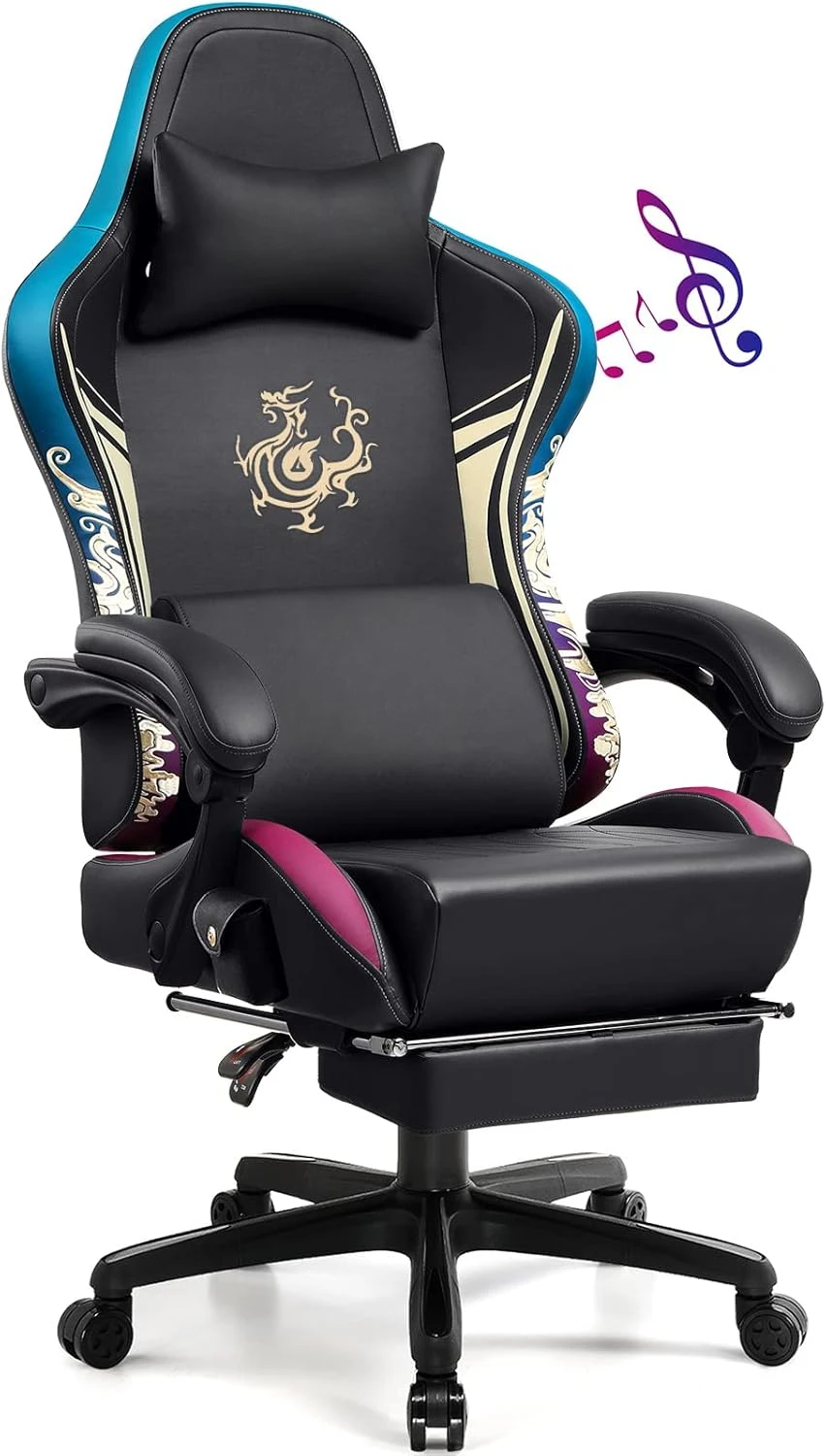 Gaming Chair with Bluetooth Speakers and Footrest  Dragon Series Video Game Chair  Heavy Duty Ergonomic Chair