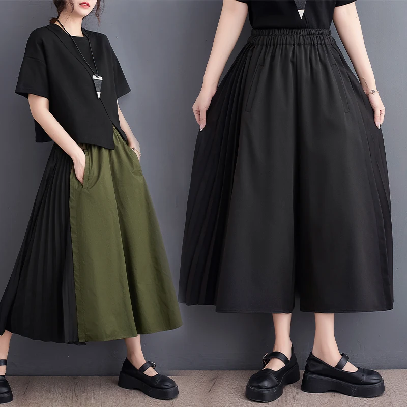 Versatile Casual Pants Straight Leg Wide Leg Thin Sle Faionable Splicing Design Summer New Arrival Hong Kong Sle Skirt