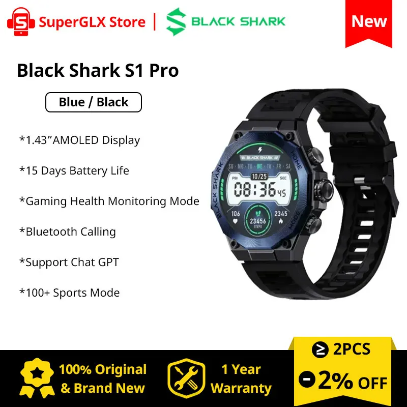 

Умные часы глобальная Версия Black Shark S1 Pro, экран 1,43 дюйма AMOLED, аккумулятор 15 дней, 100 + спортивные режимы, мониторинг сна, умные часы