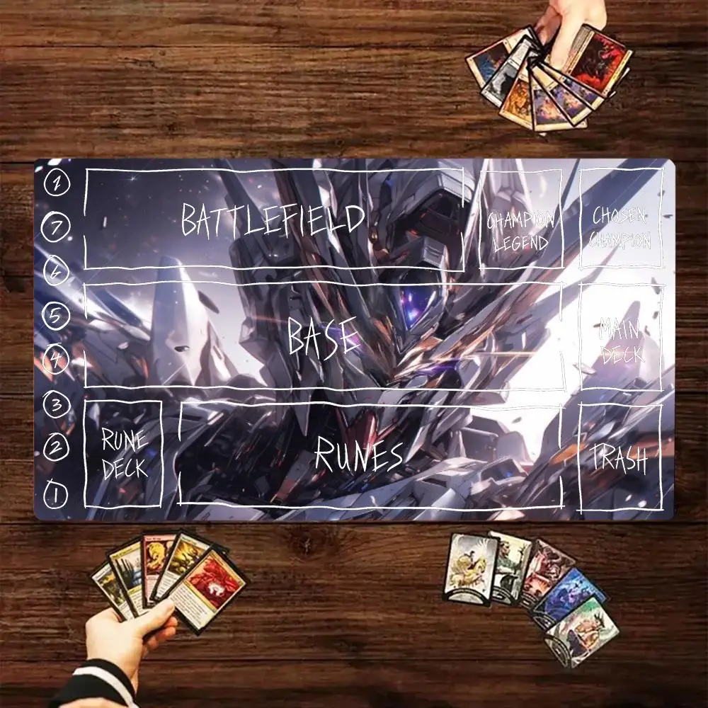 Epic Sci‑Fi Silver Gold Cyber Mecha TCG Playmat 35X60CM Magic Card Battle Mat Non‑Slip Durable Stitched Edge Tabletop Playmat