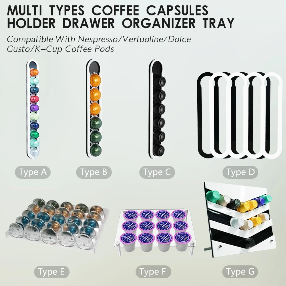 Multi Types Coffee Capsules Holder Drawer Organizer Tray Compatible With Nespresso/Vertuoline/Dolce Gusto/K-Cup Coffee Pods