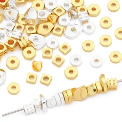 10Pcs Gold/Silver Plated Brass Flat Round Square & Irregular Shape Spacer Beads for Bracelet Earring DIY Jewelry Making Findings