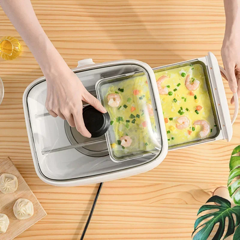 เครื่องนึ่งเส้นก๋วยเตี๋ยวขนาดเล็กอเนกประสงค์สำหรับครัวเรือนเครื่องทำอาหารเช้าแบบลิ้นชักขนาดเล็กสีแดงนึ่งไฟฟ้า