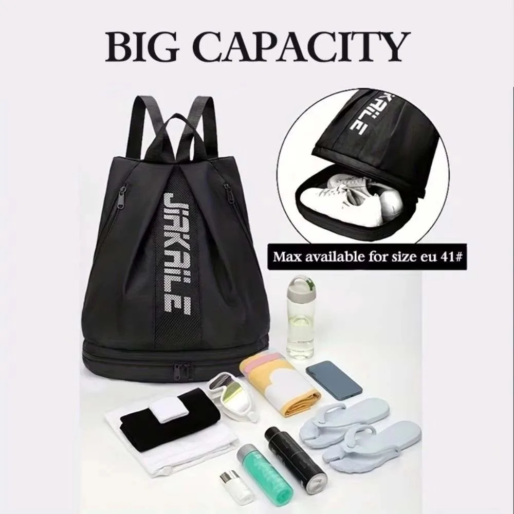 Portable Gym Backpack Adjustable Straps Large Capacity Fitness Storage Pouch Lightweight with Bottom Compartment