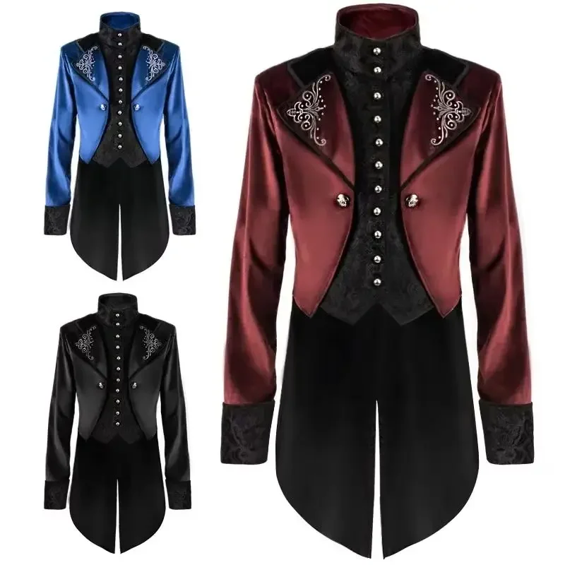 

Medieval Court Stand-up Collar Retro Suede Tuxedo Coat for Men European And American Style