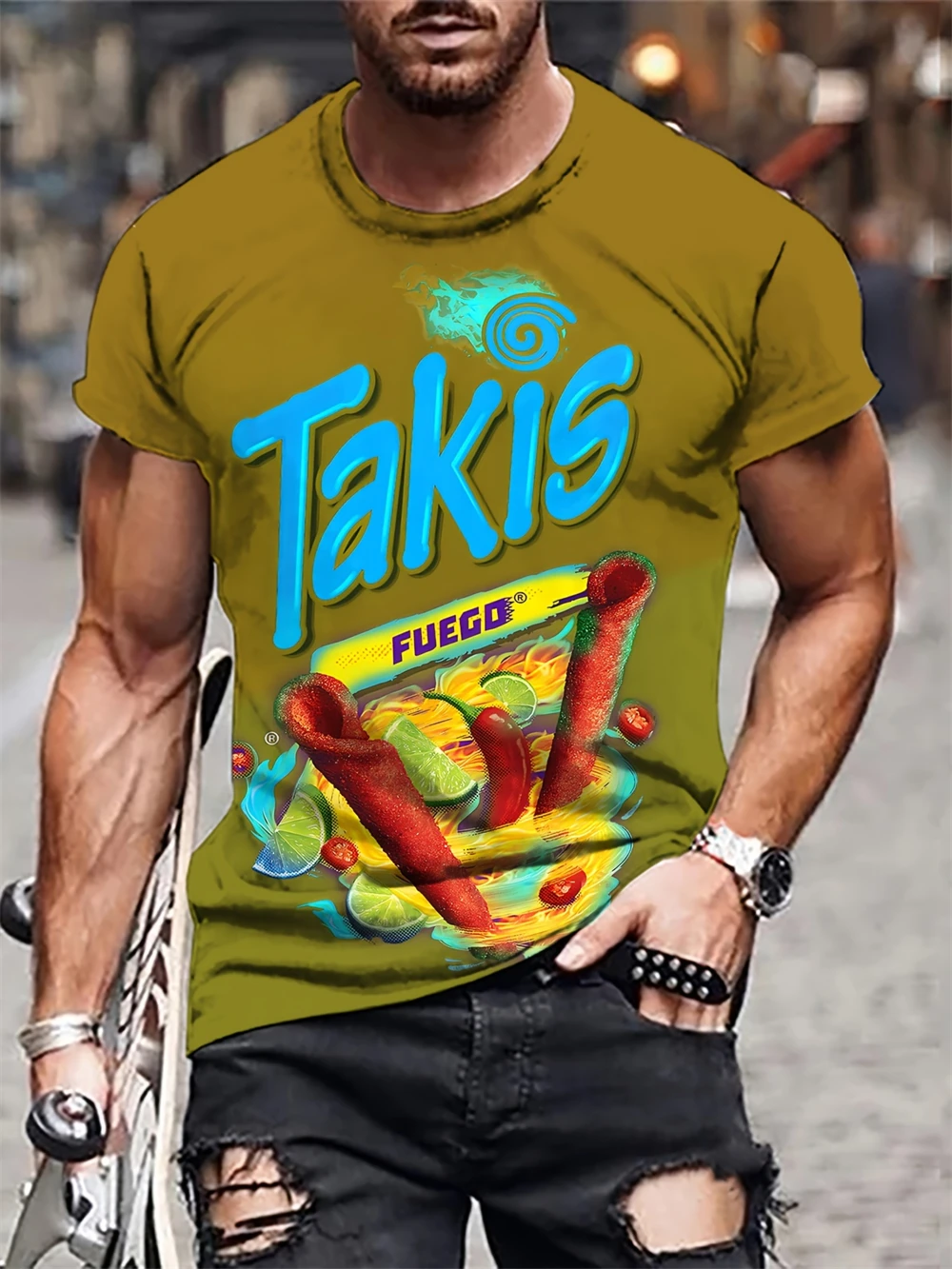 Fashion Men's Takis 3D Print T-Shirt Casual Short Sleeve Crew Round-Neck Tee Men's Clothing for Outdoor T-Shirts Tops for Summer