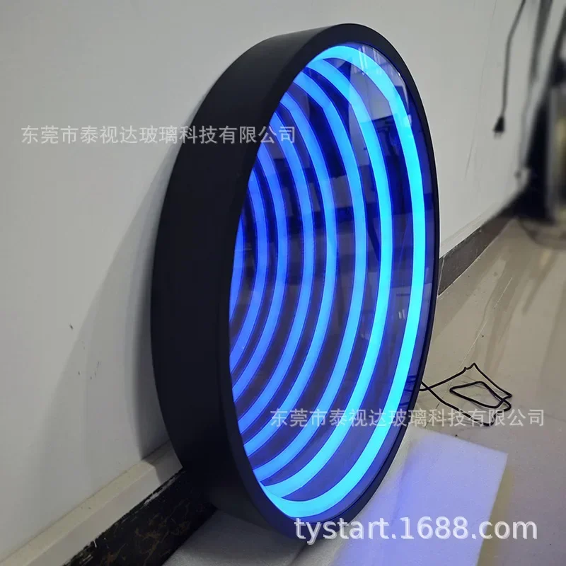 Round RGB Infinite  neon sign mirror party bedroom bar flexible light strip mirror stainless steel acrylic mirror decor