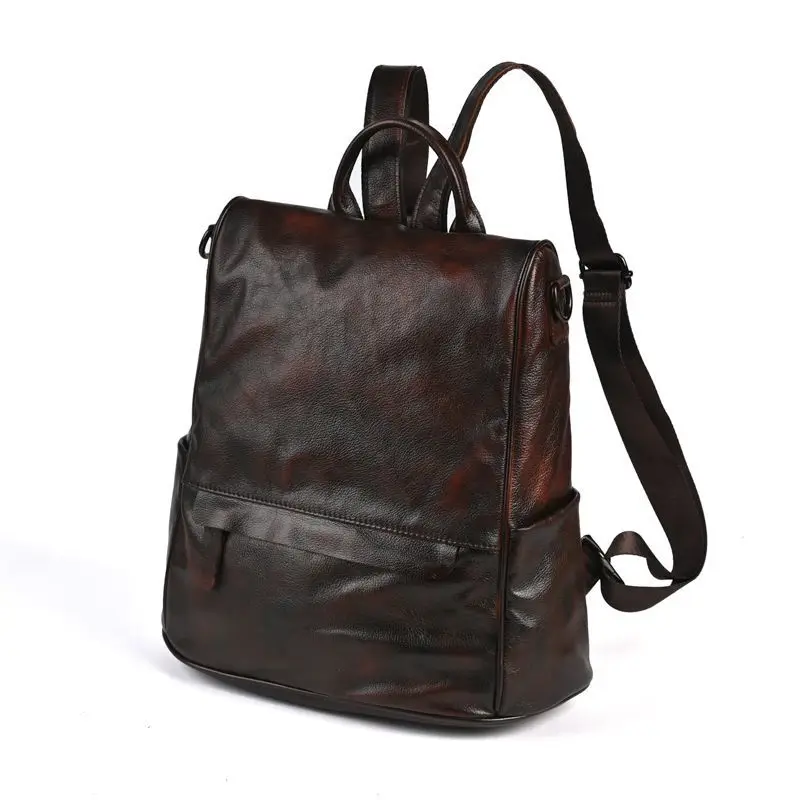 

New Natural Cow Leather Women Backpacks Lady Cowhide Design Vintage Bags Female Retro Versatile Backpacks Ladie Fashion Bag