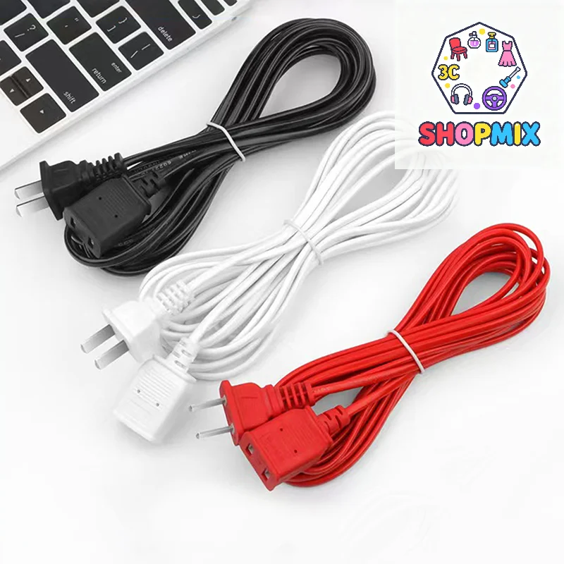 AC Power Cord White Black Red Line With ON/OFF Switch Button Cables Wire Two-pin Plug Cable Extension Cords Adapter