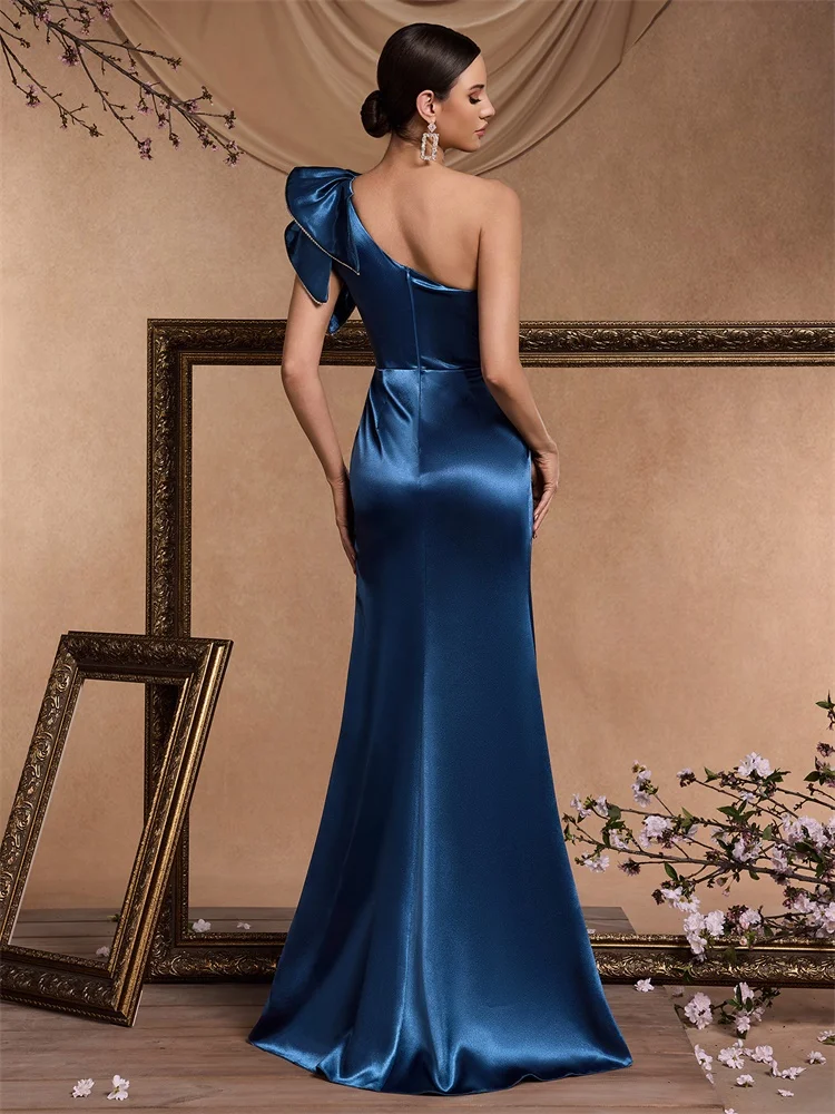 Lucyinlove Luxury Blue Mermaid Prom Dresses Split Satin Sexy Evening Dress Elegant Long Formal Saudi Arabia Cocktail Party Gowns