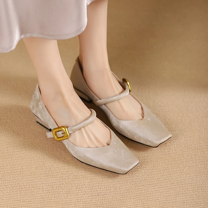 NEW Spring/Autumn Women Pumps Square Toe Chunky Heel Shoes Split Leather Shoes for Women Elegant High Heels Buckle Mary Janes