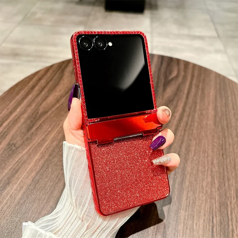 

Чехол для телефона Samsung Galaxy Z Flip 7 FE 6 5 4 3, роскошный блестящий противоударный чехол с бриллиантами и гальваническим покрытием на петлях