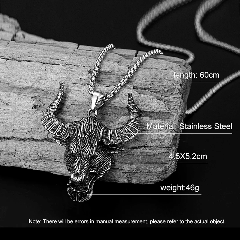 Men Retro punk Pendant Stainless Steel Hexagonal Star Satan Ram Bull Head PendantNecklace animal sheep head sweater chain collar