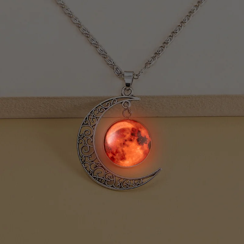 Galaxy Planet Mars Luminous Necklace Handmade Glowing Red Glass Charm Moon Necklaces