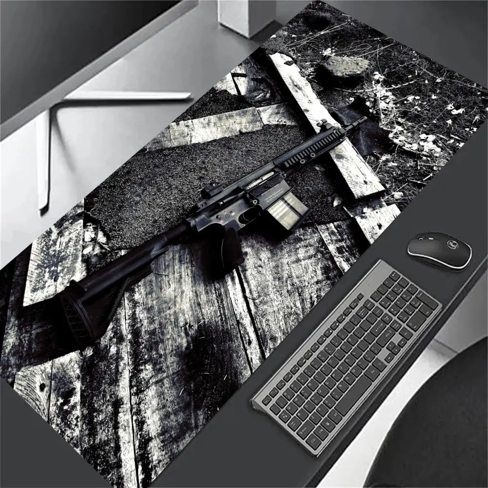 Guns XXL Large Gaming Mouse Pad Black Desk Mat Non-Slip Rubber Keyboard Mousepad Stitched Edge Computer Office Table Cushion