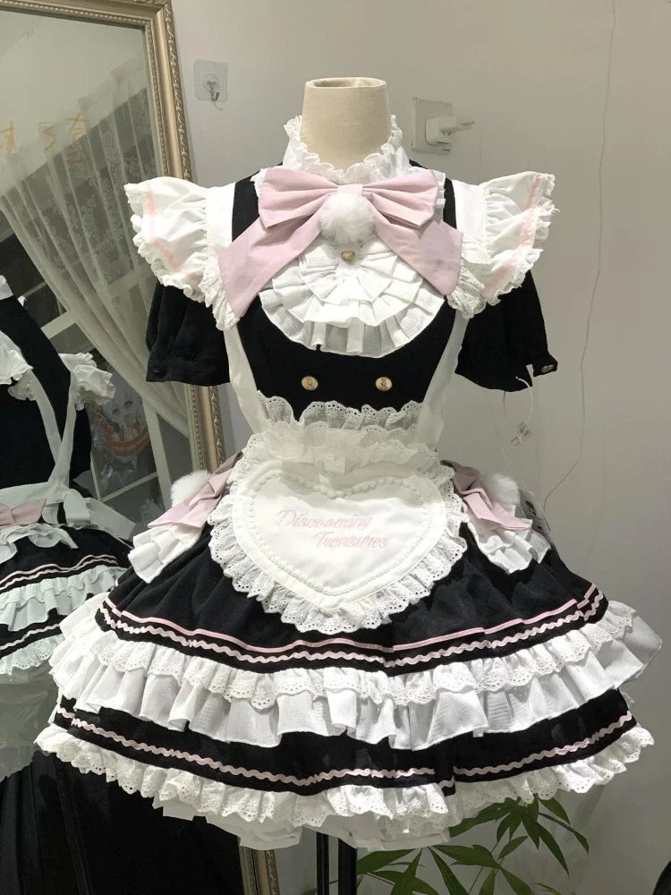 IMU Spring Lolita Retro Elegant Sweet Mini Skirt Suits Woman Y2k Lace Design Harajuku 2 Piece Sets Female Bow Princess Chic Outf