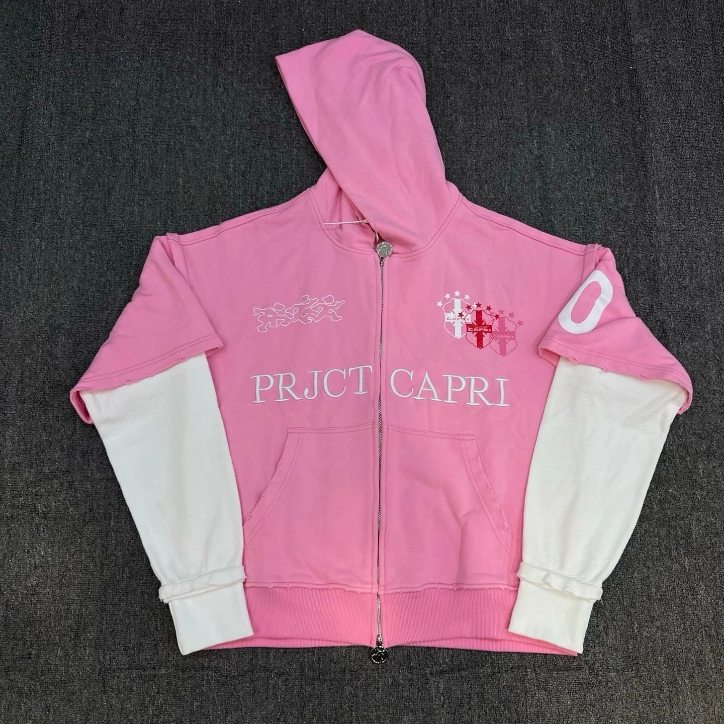 

Capri Emergency Zip up Hoodie Pure Cotton Crew Ne Long Sve Sweatirt fiti Design Casual Loose Fit Spring Autumn