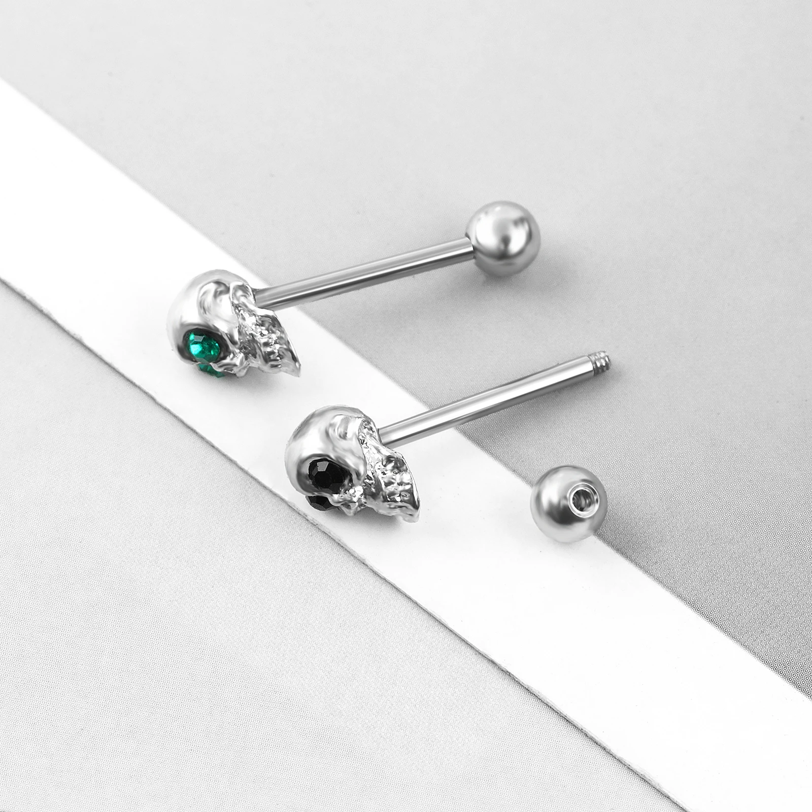 1PC Stainless Steel Tongue  Piercing 5-color Diamond Inlaid Skull Tongue Nail Creative Punk Piercing Jewelry for Man and Woman image 2