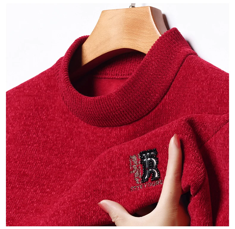 

25-летний свитер, мужская толстая зимняя одежда с бархатным полувысоким воротником, флисовый теплый шерстяной свитер, мужской свитер