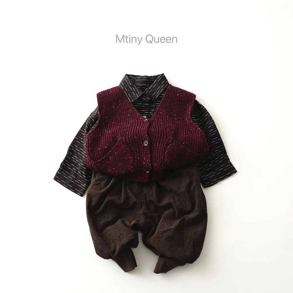 2025 Autumn New Children Sleeveless Knit Vest Coat Baby V-neck Sweater Boys Girls Knitted Cardigan Casual Kids Vest Jacket