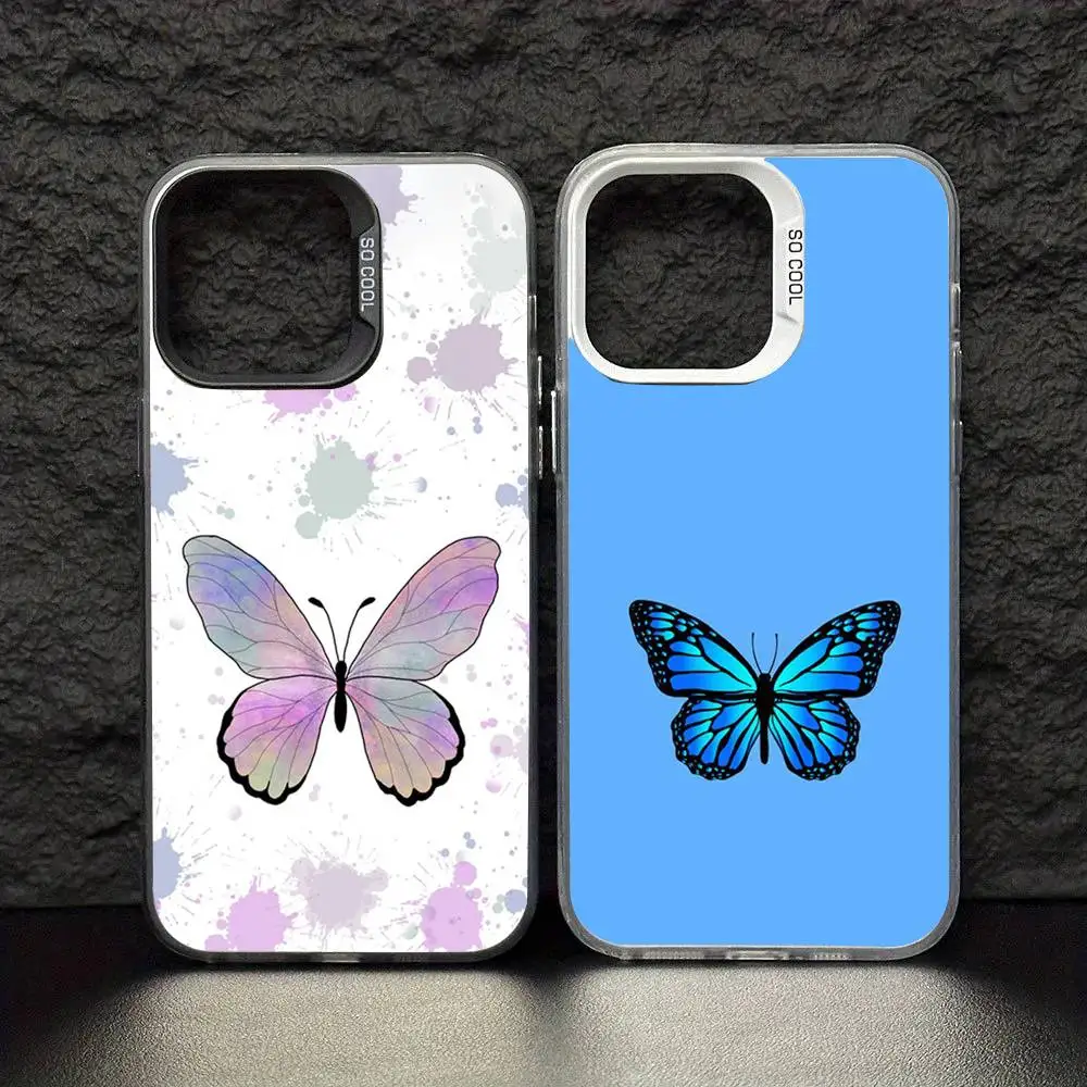 Capa de telefone borboleta para iPhone17,16,15,14,13,12,11 Pro Max Blcak colorida banhada a prata dentro da capa de telefone