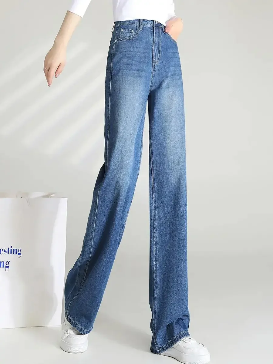 LOUIS YAO-Jeans largos e largos para mulheres, calças jeans de cintura alta, calças retas na moda, jeans longos casuais, novo, 2022, 2024