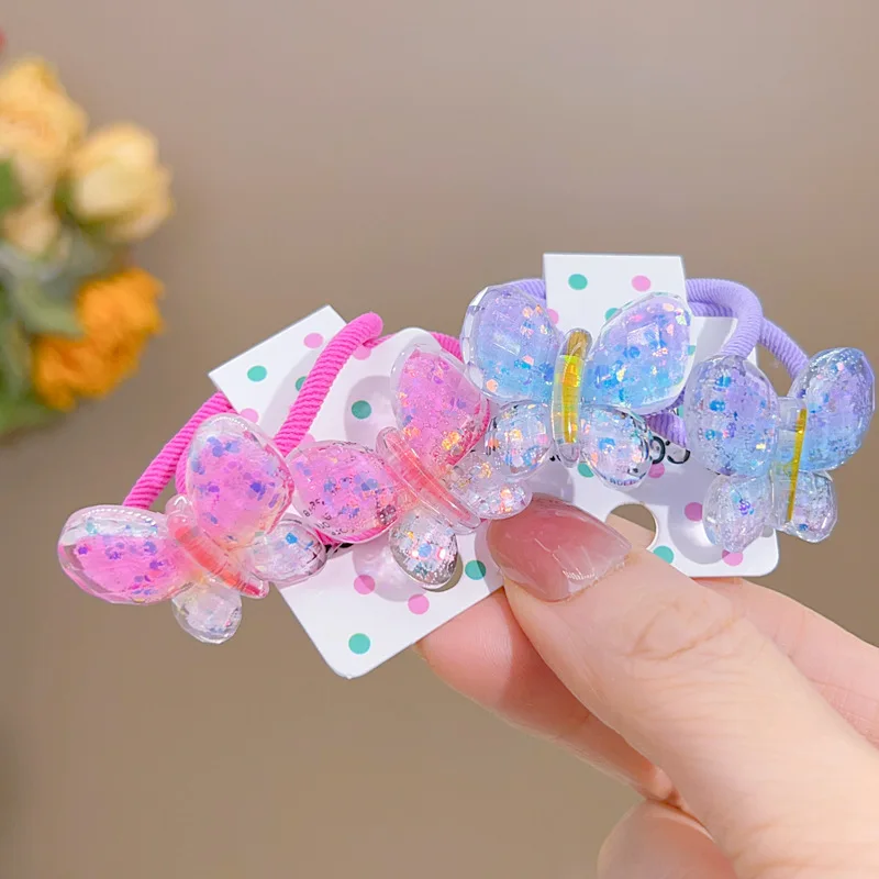 2PCS Cartoon Lovely Gradient Butterfly Girls Kids Elastic Hair Bands Princess Hair Accessories Children Hair Ties Baby Headwear