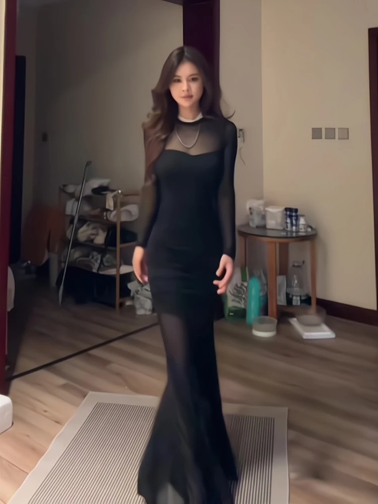 Vestidos de manga comprida vestido feminino outono malhas marrom torcido em camadas gola com painéis linha a academia faculdade clássico