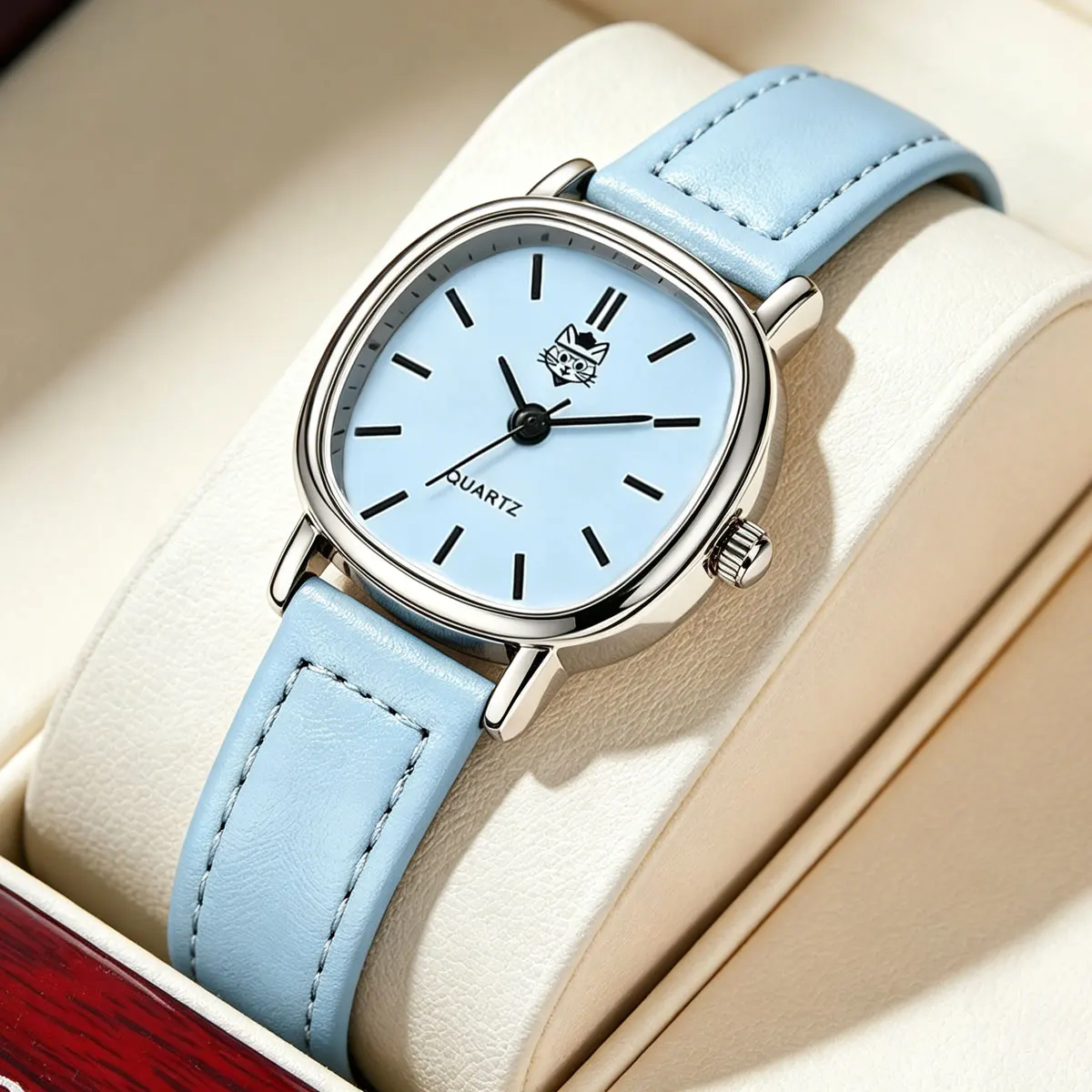 Ladies watch fashion small scale quartz watch leather strap watch cat head cute simple casual
