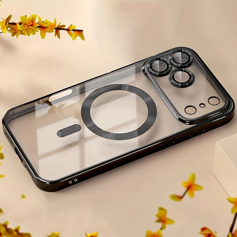 New Luxury Electroplated Transparent Magnetic Soft Phone Case For Iphone18 17 16 15 14 13Pro Max Lens Shockproof Protection Case