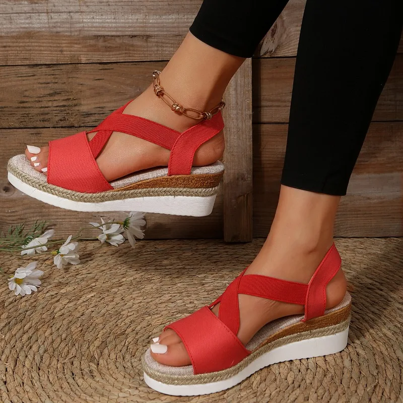 Sandalias romanas con banda elástica para mujer, zapatos de tacón medio con punta abierta, resistentes al agua, informales, gran oferta, verano, 2024