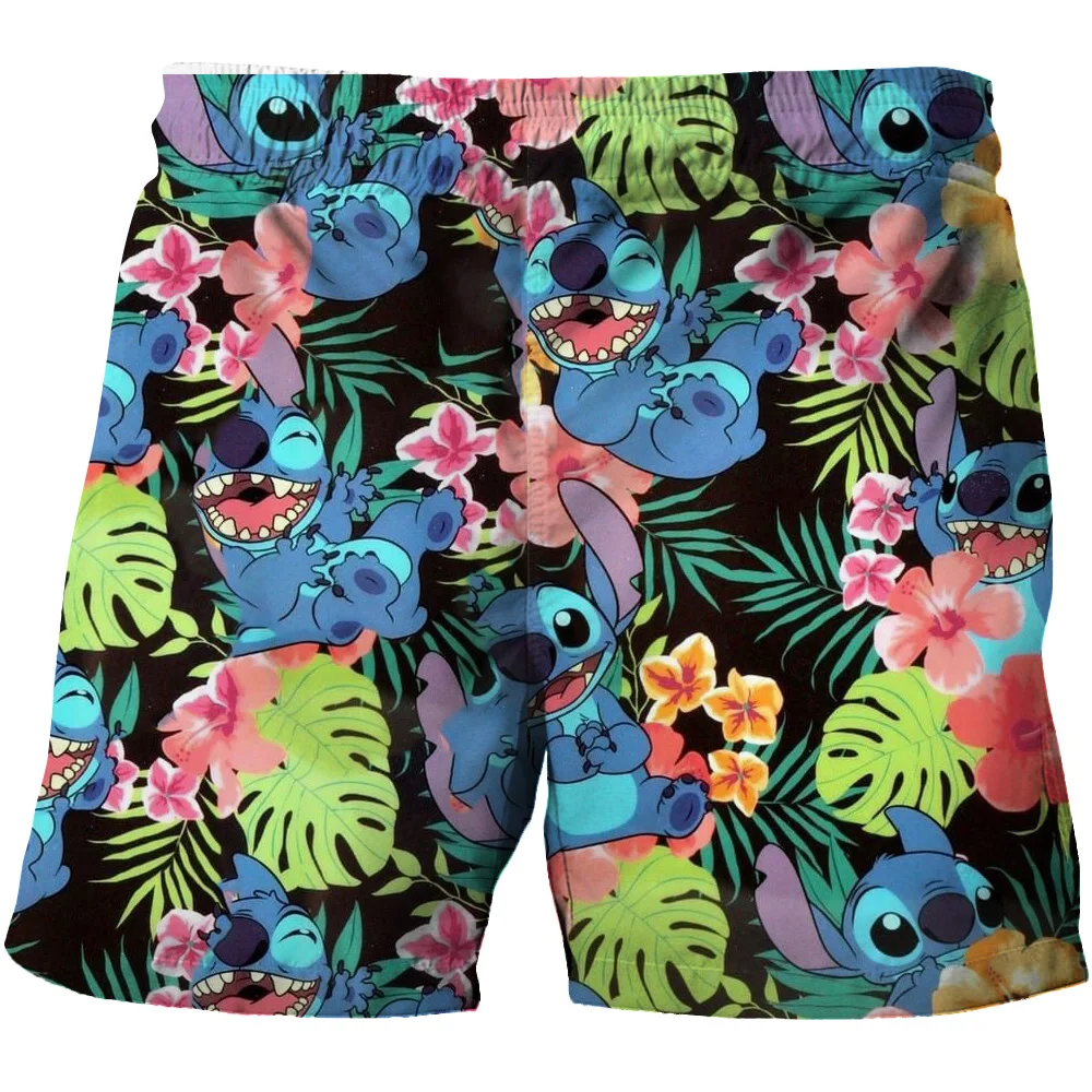 

Stitch printed children's shorts cartoon Disney children's beach pants summer Hawaiian style boy sports quick drying